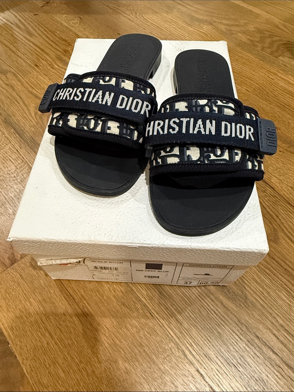 Dior Navy Oblique Revolution Logo Slide Sandals